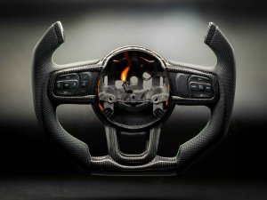 Jeep Gladiator Custom Steering Wheel - Carbon Fiber - F1 Style - Flat Bottom - Alcantara / Green Stitch